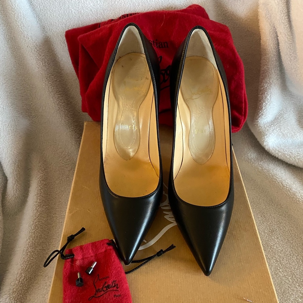 Christian Louboutin Black Pointed-Toe Leather Pumps
